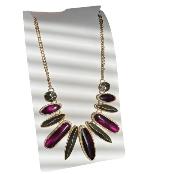 Charming Charlie Dark Purple & Gold-Tone Stone Necklace NWT - Picture 7 of 13